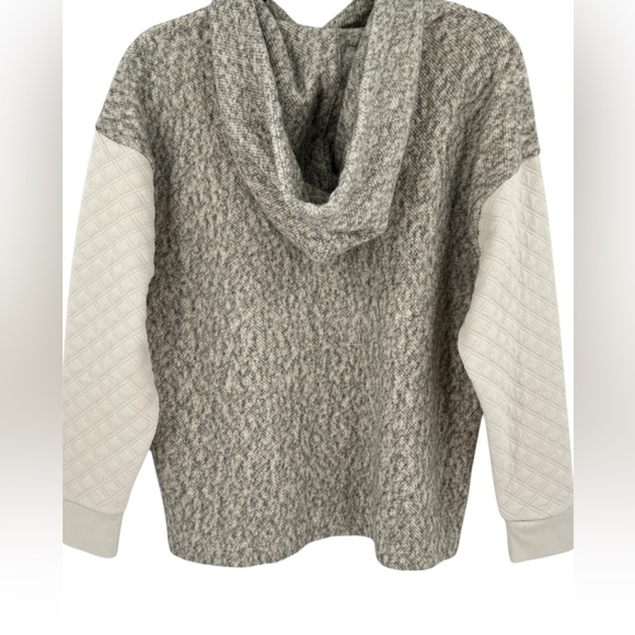 Madewell Quilted Sleeve Hoodie Sweatshirt Top in ivory and gray. Size‎ Large - Picture 6 of 16